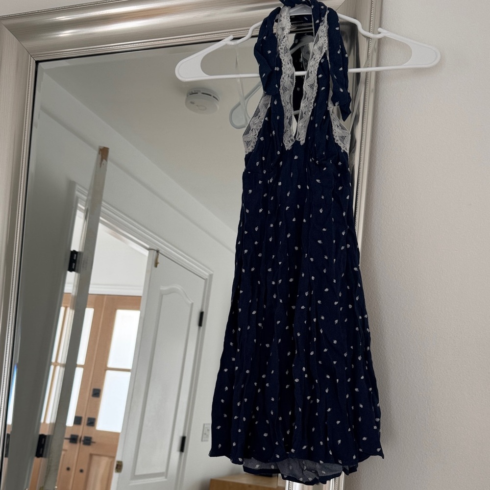 REVOLVE Navy and White Polka Dot Mini Dress